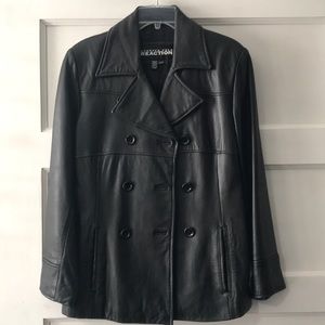 LEATHER Kenneth Cole • Leather Pea Coat Black
